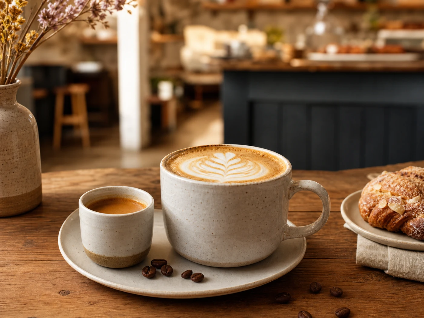Cappuccino und Espresso auf einem Café-Tisch